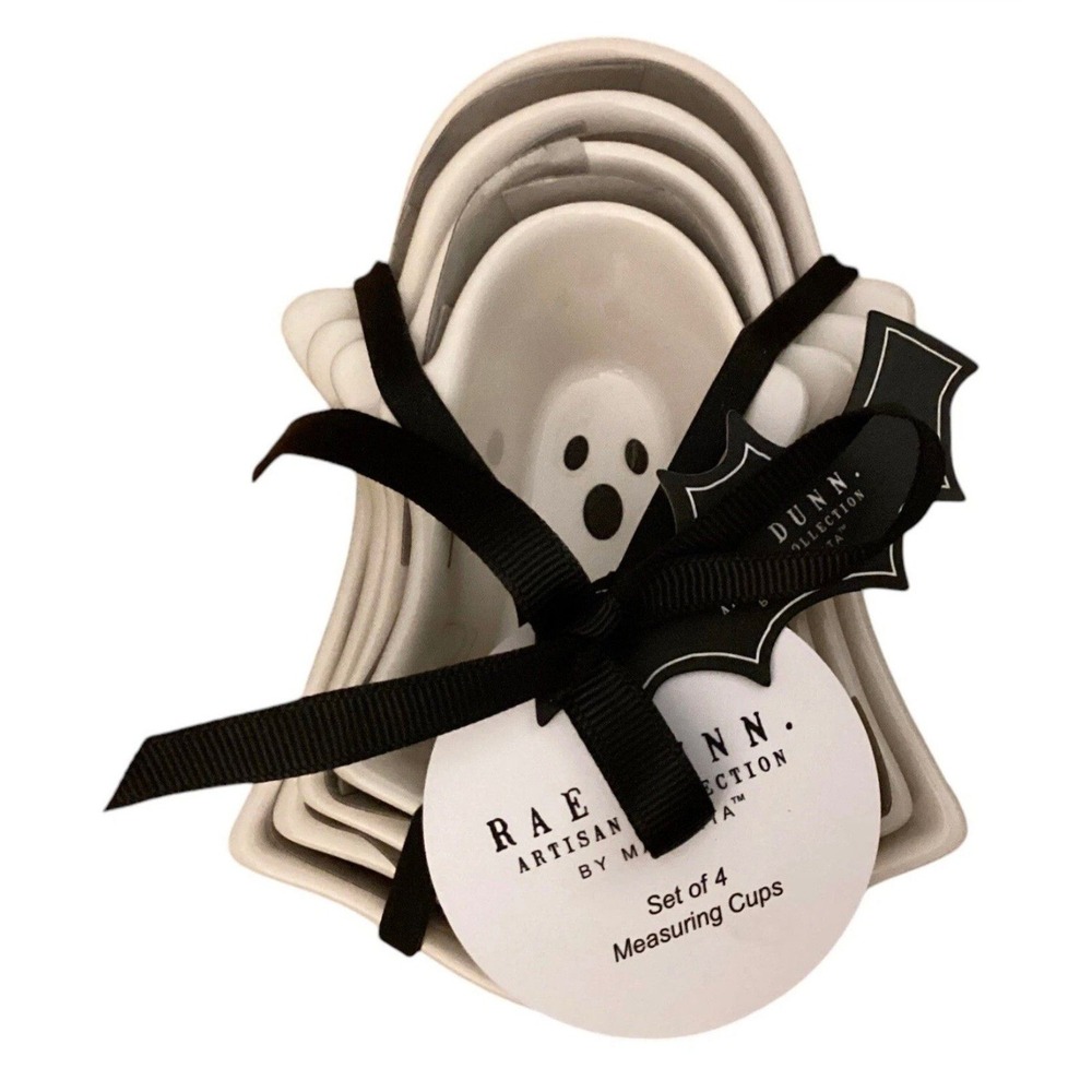 RAE DUNN Halloween Set of 4 White Ghost Shaped Measuring Cups